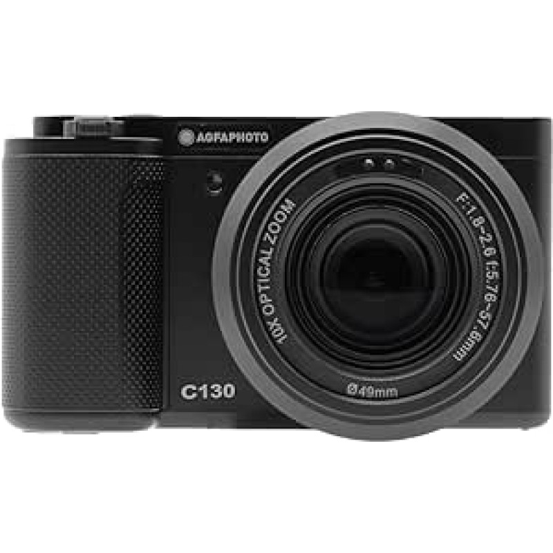AGFA Photo Realishot C130 - Kompaktiškas fotografijos prietaisas, CMOS vaizdo kamera, 2,8 colio liečiamasis LCD ekranas, vaizdo stabilizavimas, automatinis fokusavimas, išorinė SD atmintinė, įkraunamas akumuliatorius, juodas