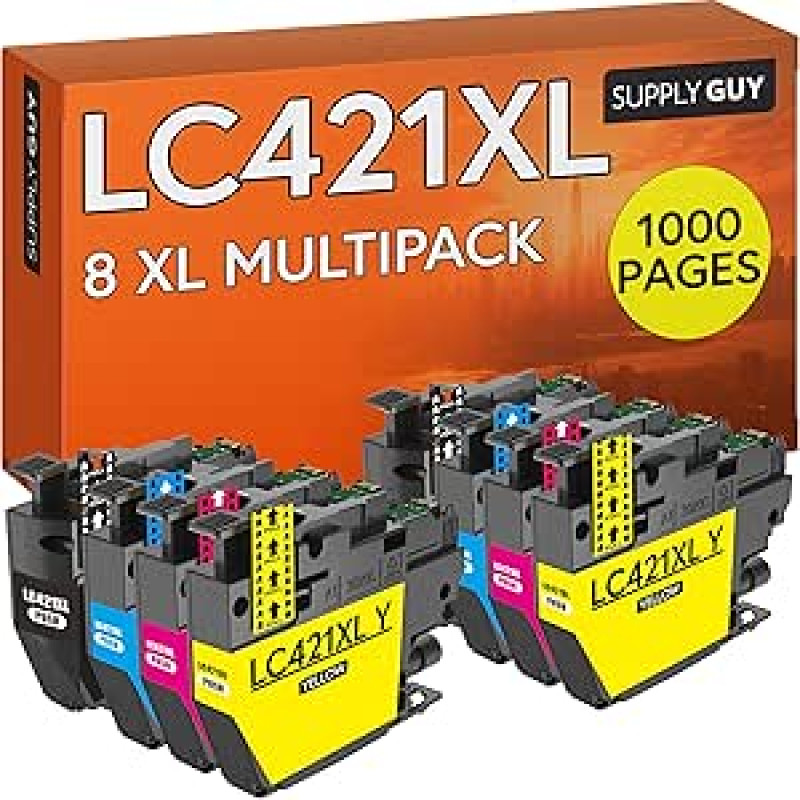 Tiekti Guy LC421XL spausdintuvo kasetes, suderinamas su Brother LC421 LC421VAL kasetėmis, tinkančiomis DCP-J1050DW DCP-J1140DW MFC-J1010DW Multipack 8 rašalo kasetės