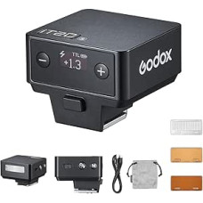 Godox IT20C IT20C mini fotoaparato blykstė, suderinama su Canon fotoaparatais, TTL Godox blykstė, 700+ pilnos galios, 1,5 s atkūrimo laikas, USB-C įkrovimas, su magnetiniu difuzoriumi ir filtru - juoda