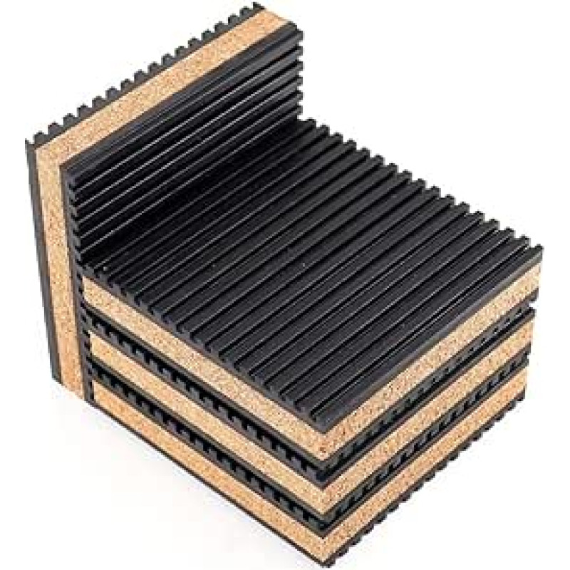 Gumos kamštinis kompozicinis kilimėlis, 4 pakuotės, 50 x 50 x 22,3 mm, triukšmo mažinimo, balansinis buferis, amortizuojantis smūgius, skirtas sunkiosioms staklėms, pramonėje ir buityje