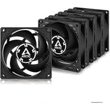 ARCTIC P8 (5 vnt.) - kompiuterio ventiliatorius, 80 mm korpuso ventiliatorius, optimizuotas pagal statinį slėgį, aukštos kokybės slydimo guolis, kompiuteris, kompiuteris, 3000 aps/min - juodas
