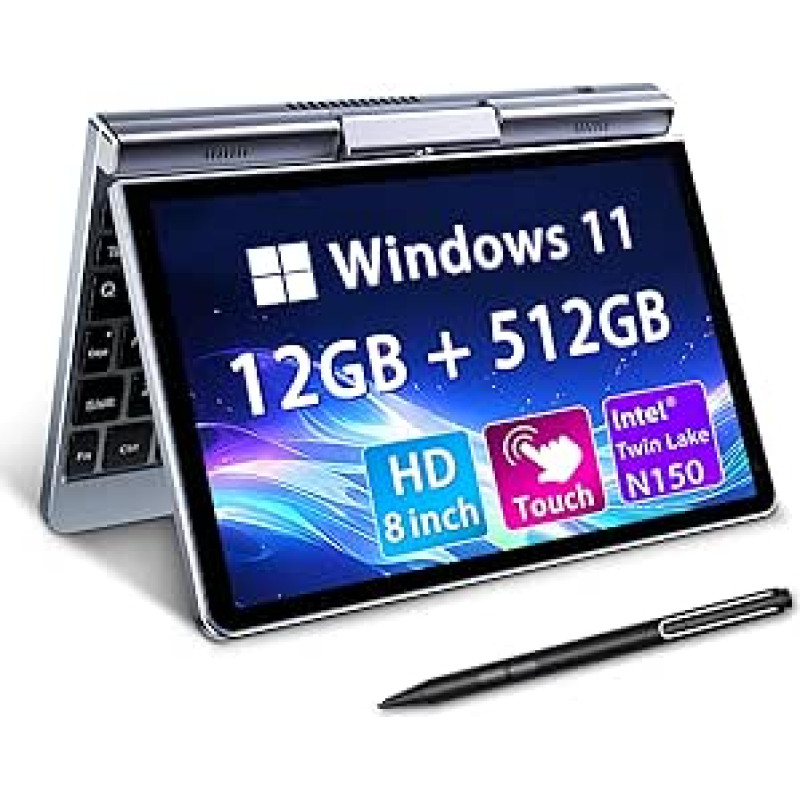 8 colių mažas mini nešiojamasis kompiuteris, nešiojamasis besisukantis 