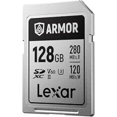 Lexar Armor Silver PRO SD kortelė 128GB UHS-II SD atminties kortelė Nerūdijančio plieno C10 U3 V60 6K UHD vaizdo įrašai Iki 280MB/s skaitymo 120MB/s rašymo SDXC kortelė DSLR / fotoaparatui / fotografui / videografui