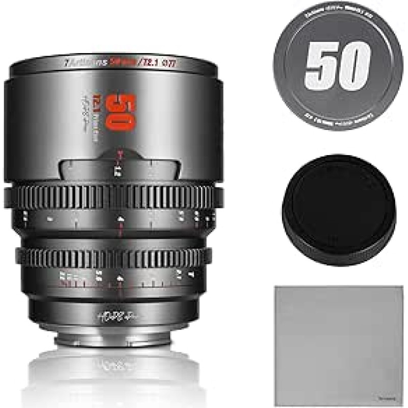 7artisans 50 mm T2.1 kino objektyvas, suderinamas su 