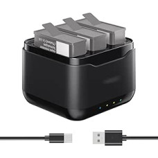 Baterijos įkroviklis 3 kanalų, skirtas DJI Osmo Action 5 Pro baterijos įkrovimo stočiai USB C greitasis įkroviklis Veiksmo kamerų priedai