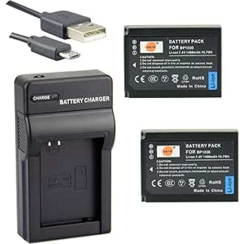 DSTE BP-1030 ličio jonų akumuliatorius (2 vnt.) ir mikro USB įkroviklis, tinkantis 