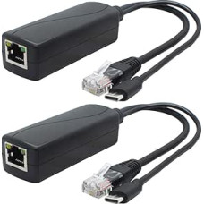 ANVISION 2 x 5V C tipo USB 48V į 5V 2,4A IEEE 802.3af standartą atitinkantis 10/100Mbps PoE skirstytuvas