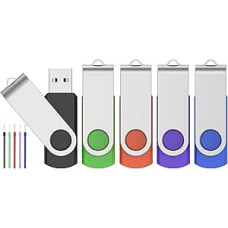FEBNISCTE 32 GB USB 2.0 atmintinė - 5 USB atmintinių pakuotė - 32 GB atmintinė - 5 spalvingų sulankstomų su pasukama atmintine pakuotė - besisukančios metalinės įvairiaspalvės didelės spartos atmintinės
