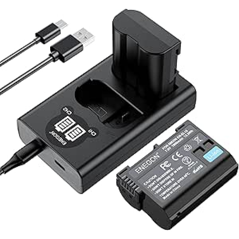 ENEGON EN-EL15 /EL15C akumuliatorius (2 vnt.) ir išmanusis LED dvigubas USB įkroviklis, skirtas Nikon ZF Z6,Z7 Z8 D7500 D7000, D7100, D7200 D500, D600, D610, D750, D780 D800, D810, D800E, D810A, D850