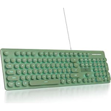 Laidinė žaidimų klaviatūra rašomoji mašinėlė, 104 klavišai su membraniniu LED apšvietimu, amerikietiško išdėstymo QWERTY su apvaliais klavišais, skirta kompiuteriui/PC/Laptop/Windows (tamsiai žalia)