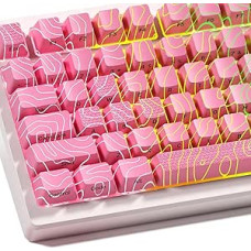Catekro Topographic Keycaps, OEM Profile 118 Keys, Side Engraved, Transparent Keycaps, IMD Keycap Process, Three Layers of Material, Ideal for 75 & 60 Percent Keyboards (Pink)