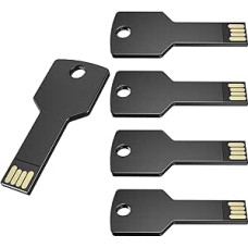 Uflatek USB Stick 16 GB Key Shape Memory Stick Pack of 5 USB 2.0 Flash Drive Black Metal Flash Drive Creative Waterproof Memory Stick Key Data Storage Gift for Gift Pack of 5