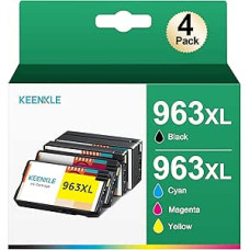 KEENKLE 963 963XL Pack of 4 Ink Cartridges Replacement for HP 963 963 XL for HP OfficeJet Pro 9010 9012 9022 9014 9015 9013 9020 9016 9018 9025 9019 (Black/Cyan/Magenta/Jata/Yellow) One)