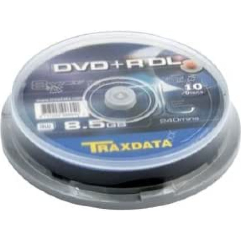 Traxdata RITEK DYE DVD+R DUAL LAYER 8.5GB 10 PACK 10 PCS Cake Tub, Traxdata 906753ITRA003, 8.5GB DVD+R DL 8x, dvisluoksnė firminė laikmena, 240 min.