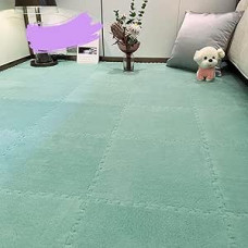 Plüsch Schaum Fußmatten Quadratische ineinandergreifende Teppichfliesen, Flauschige ineinandergreifende Schaumstoff-Fußmatten, rutschfeste Puzzle-Teppiche Schaumteppich(Mint Green, 42pcs)
