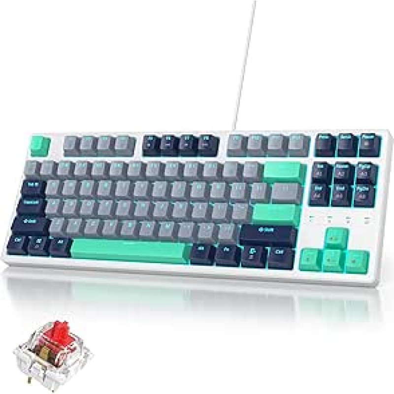 SOLIDEE Tragbare 80% mechaninis žaidimų akmuo, 87 akmenų kompaktinis RGB LED apšvietimas, akmuo su USB kabeliu, su linijiniu rausvu stiklu (87 Hammerhead Shark)