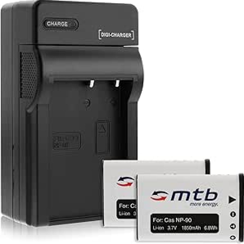 2 akumuliatoriai ir įkroviklis (automobiliams, elektros tinklui), skirti Casio NP-90 / Exilim EX-FH100, H10, H15, H20G