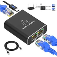 Ethernet Splitter 1 to 2, Gigabit Network Splitter, 1000Mbps RJ45 LAN Splitter with USB-C Power Cable for Computer, Hub, Switch, Router, ADSL, Digital TV, etc. Work Simultaneously (1 to 2UK)