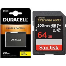 Duracell DRNEL14 Li-Ion Camera Replaces Battery for EN-EL14 & SanDisk Extreme PRO SDXC UHS-I Memory Card 64 GB