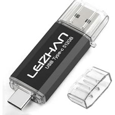 LEIZHAN USB atmintinė 512 GB C tipo atminties kortelė OTG Memory Stick 2-in-1 Flash Drive USB 3.0 rašiklinis diskas, skirtas asmeniniam kompiuteriui, nešiojamajam kompiuteriui ir kitiems USB-C įrenginiams (512 GB, juoda)