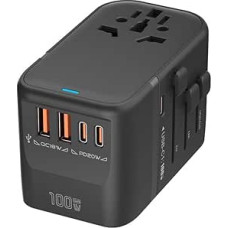 100 W GaN Universal Travel Adapter International Power Adapter with 5 USB (3 USB C) Charging Ports European Travel Plug Worldwide for US to Europe UK, EU, AU (Type C/G/A/I) Outlet Wall Charger