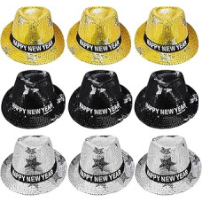 Pack of 9 New Year New Year's Eve Party Hat, Gold Black New Year's Eve Party Hat, Happy New Year, Fedora Hats, Decorations for Men and Women, New Year's Eve Party Decoration 2026
