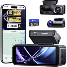 Pelsee 4K Dashcam Car Front Rear with STARVIS 2 Sensor, 3.39 Inch IPS Display Dashcam Car with 24H Parking Monitoring, HDR WDR, ADAS, GPS, Full Colour Night Vision with WiFi, 64GB SD Card