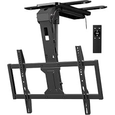 Elektrinis televizoriaus lubų laikiklis, skirtas 37-75 colių televizoriui - elektrinis sulankstomas, pakreipiamas, su nuotolinio valdymo pulteliu, apkrova iki 45 kg, juodas