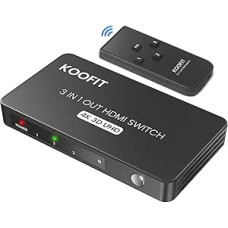 HDMI Switch Automatic, HDMI Switch 4k Splitter 3 in 1 Out, Switch with Remote Control, Splitter Supports UHD 4K 3D HDR HDCP1.4 for TV Stick Xbox PS4 Blu-Ray DVD