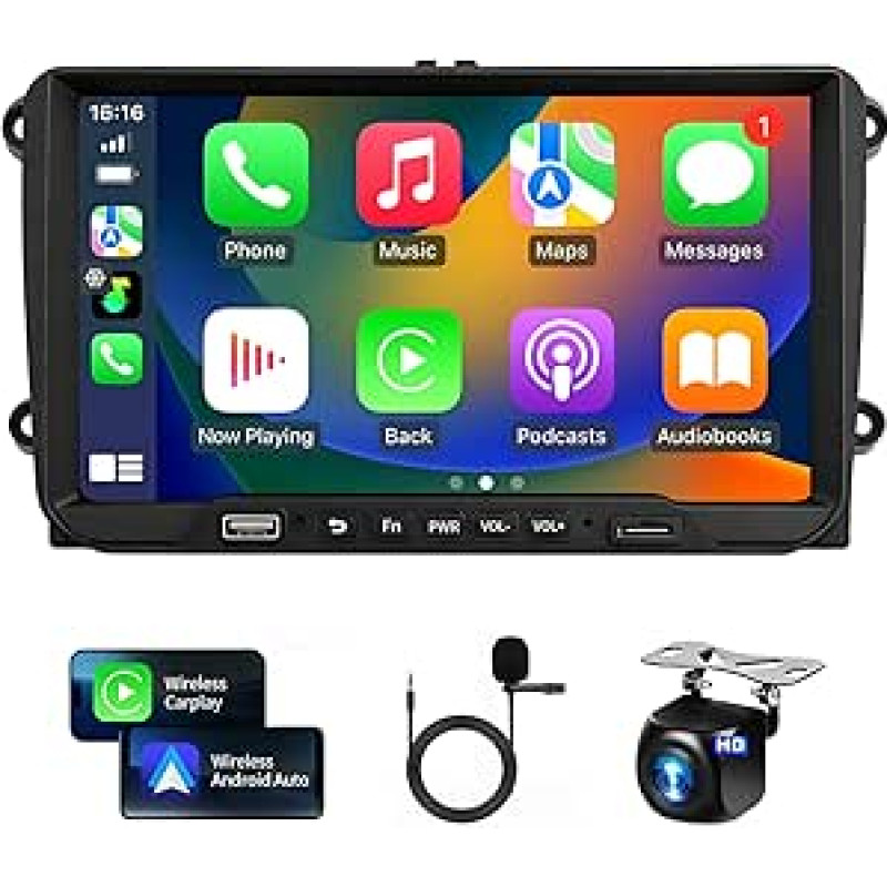 Automobilinis radijas Volkswagen VW Jetta Tiguan Beetle Passat Golf Polo Touran su belaidžiu Carplay Android automobilinis 9 colių jutiklinis ekranas VW automobilinis radijas su GPS SWC WiFi Bluetooth FM 4+64G