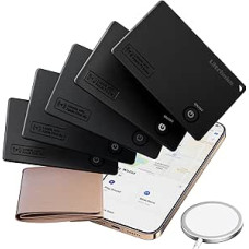 Pack of 5 Ultra Thin MFi Certified Wallet Tracker with 1 Wireless Charger | Compatible with Apple Find My | For Wallets, Keys and Bags