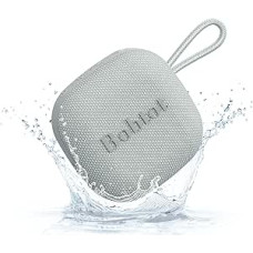 Bobtot Portable Bluetooth Speaker, IPX7 Waterproof, Small Wireless Shower Speaker, 16 Hours Battery Life, Rich Bass, TWS, Built-in Microphone and Carry Strap, Grey