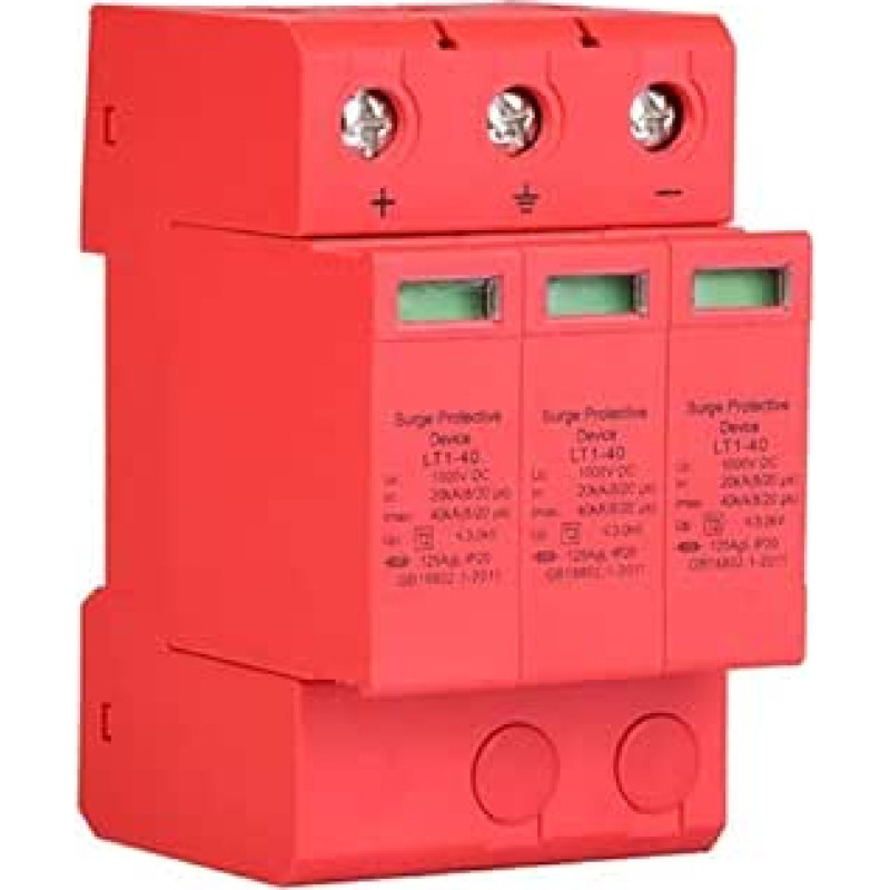 PV apsauga nuo viršįtampių DC, 3P įtampos viršįtampių ribotuvas Apsauga nuo viršįtampių Apsauga nuo žaibo, 35 mm DIN bėgelis, 1000 V 20 K/40 KA (3p40ka)