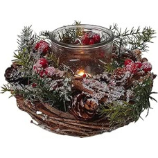 Kalėdinis vainikas Žibintas 22 cm Raudonos uogos Kalėdų stalo vainikas