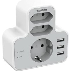 TESSAN JAV adapterio kištukinis lizdas, adapteris JAV Vokietija kištukas su 3 USB, kelioninis adapteris JAV, kištukinis adapteris JAV, maitinimo adapteris iš euro į JAV, Tailandas, Meksika, Kanada, B tipo kelioninis kištukas