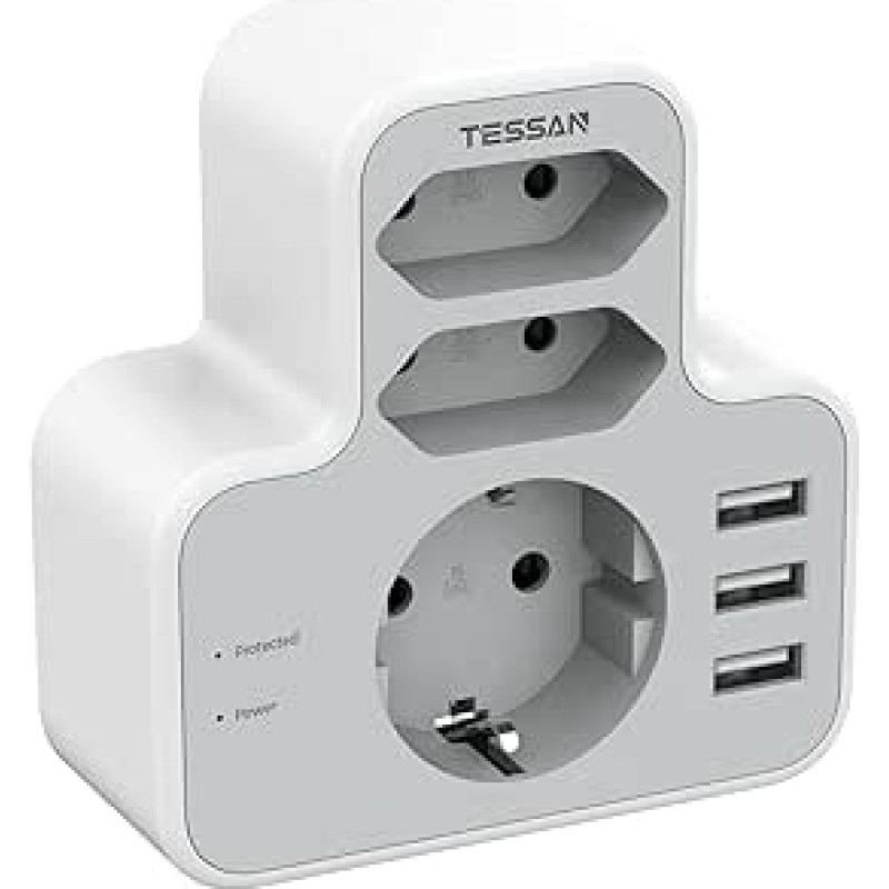 TESSAN JAV adapterio kištukinis lizdas, adapteris JAV Vokietija kištukas su 3 USB, kelioninis adapteris JAV, kištukinis adapteris JAV, maitinimo adapteris iš euro į JAV, Tailandas, Meksika, Kanada, B tipo kelioninis kištukas