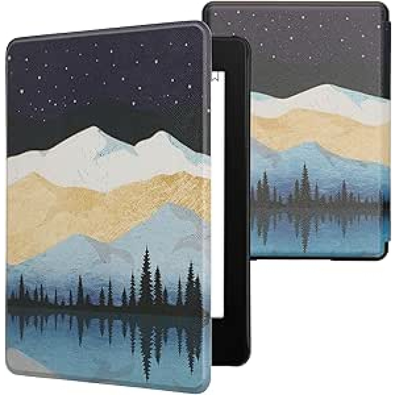 kwmobile Klapphülle kompatibel mit Amazon Kindle Paperwhite 11. Generation 2021 Hülle - Flipcase für Kindle Paperwhite Hülle mit Magnetverschluss - Sternenhimmel Nacht See