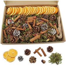 DBALL Kalėdinis advento vainiko rinkinys su džiovintomis pušų spurgomis, apelsinų skiltelėmis, cinamono lazdelėmis, samanomis ir gilės, skirtas amatams, kalėdinių vainikų dekoracijoms (7 dalys)