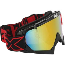Motocross Goggles with Anti-Slip and Anti-Impact Technology for Dirt Bike and ATV Riding, Flexible PC Lens and Adjustable Rubber Strap, Black Frame, Red Glasses for Riding