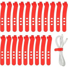 sourcing map Silikon-Kabelbinder, 3 Löcher, wiederverwendbar, Gummikordel mit Verschlussschnalle, Mehrzweck-Kabelband für Zuhause, Büro, Reisen, Rot, 20 Stück