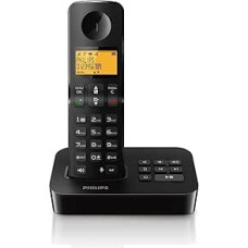 PHILIPS Landline Telephone D2651B/01 Single - Cordless Telephone with Answering Machine - 1'6 Inch Display - Phone Book - Number Recognition - Speed Dial Buttons - Long Range - Black