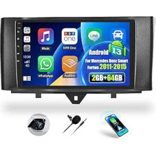 OiLiehu 2G + 64G Android 13 Dvigubo DIN radijo imtuvas Carplay Android automobilinis radijas su 9 colių ekranu, skirtas Mercedes Benz Smart Fortwo 2011-2015 m. su WiFi/GPS/Bluetooth/FM RDS/Mirror Link/EQ/SWC/Garinio vaizdo kamera