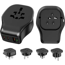 Universal Plug Adapter Kit with Detachable Plug Type B/E/F/I/G Worldwide Socket with 2xUSB-C, 1xUSB-A and 4 Sockets for US/Canada/AU/UK/Europe/China Travel Adapter