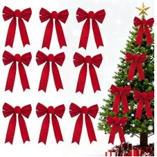 9 kalėdinių lankų pakuotė, dideli blizgučiai, Kalėdų eglutės lankai, aksominiai lankai, skirti Kalėdų eglutės papuošimams, amatams, Kalėdų vainikams, dovanoms dekoruoti