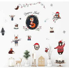 Ambiance Sticker Weihnachten Merry Christmas Aufkleber, selbstklebend, Weihnachten, Dekoration, Partys, für Schlafzimmer und Wohnzimmer, Kinder, Weihnachten, Tiere, 50 x 65 cm
