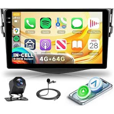 4G + 64G Rimoody Android Car Radio for Toyota RAV4 2007-2012 9 Inch HD Car Radio RAV4 with Wireless Carplay Android Car GPS Mirror Link Bluetooth WiFi FM/RDS/EQ Steering Wheel Control Reversing Camera