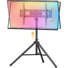 Nešiojamas trikojis televizoriaus stovas 63-165 cm (70 colių) televizoriams su ±15° posvyriu, 5 kolonų aukščio, dvigubi apsauginiai kaiščiai, aukštas televizoriaus stovas, maksimali apkrova 50 kg, skirtas miegamajam