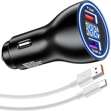 Cigarečių žiebtuvėlio USB įkroviklis 66 W Supercharge for Honor 90 5G, greitojo įkrovimo automobilinis įkroviklis USB automobilinis įkroviklis su 1 m USB C kabeliu, skirtas Honor 70 Lite 200 90 Magic6 5 Pro Pad 9 X8b X8a Huawei