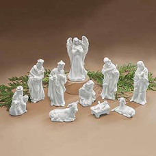 One Holiday Way Pack of 10 White Porcelain Christmas Nativity Set Figures - Decorative Ceramic Christian Xmas Table Top Mantle Holy Family Decoration Decor