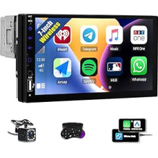 CAMECHO Car Radio 1 DIN Wireless Carplay Android Car Bluetooth Radio with Rear View Camera, 7 Inch LCD Touchscreen HD Screen with Mirror Link Steering Wheel Control + USB AUX SD Card Ports